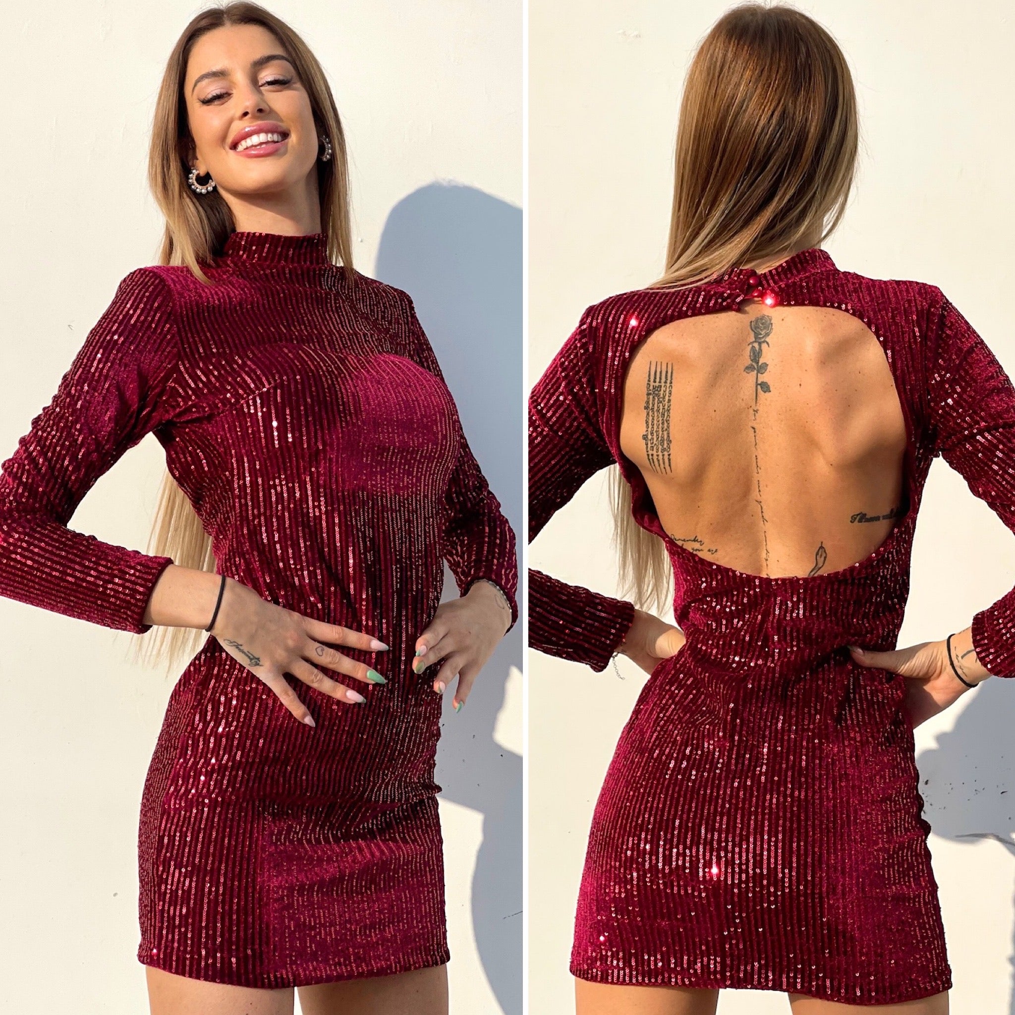 Abito schiena aperta in paillettes rosso - R.a. Boutique 