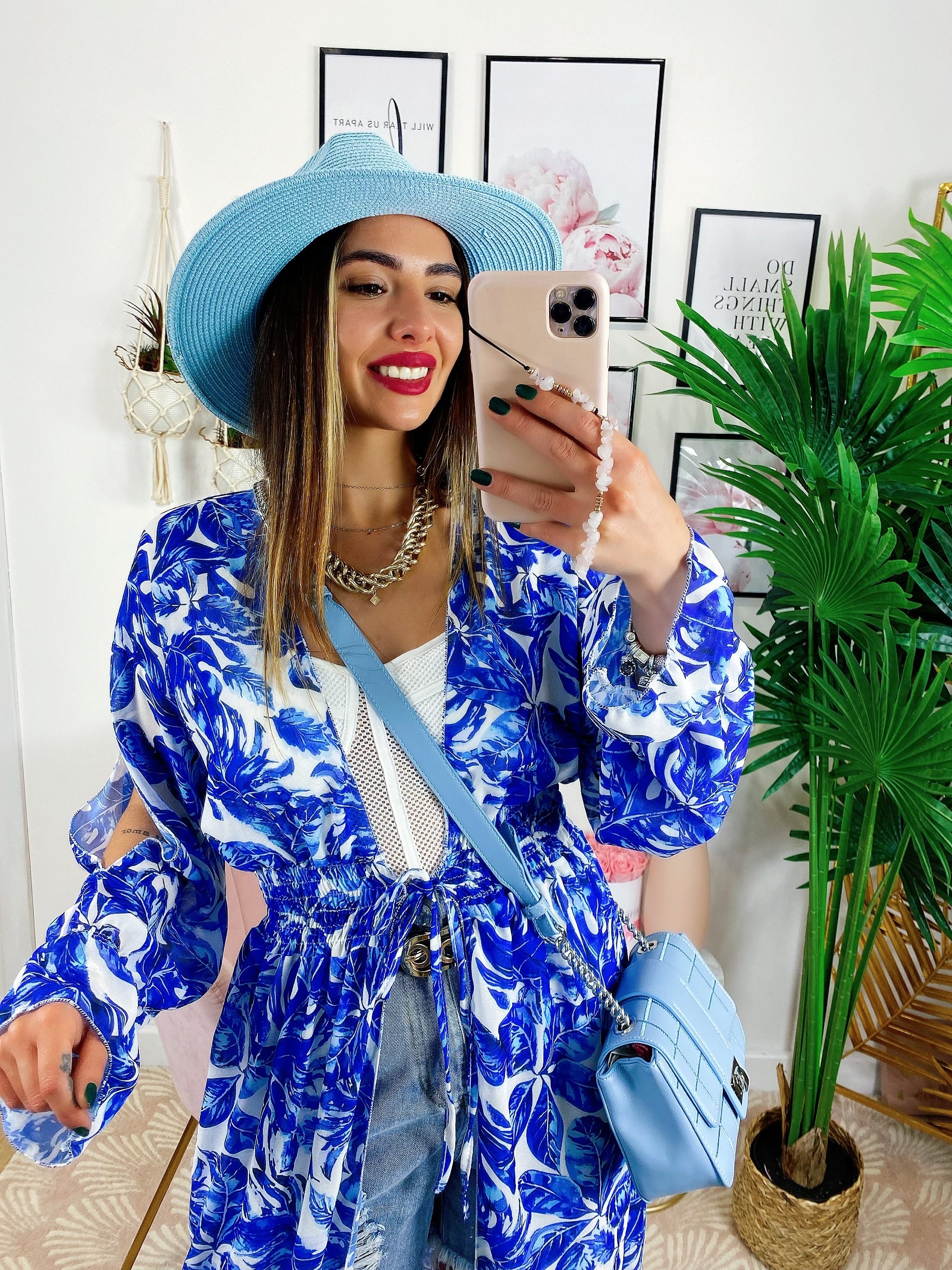 Kimono base floreale Blu - R.a. Boutique 