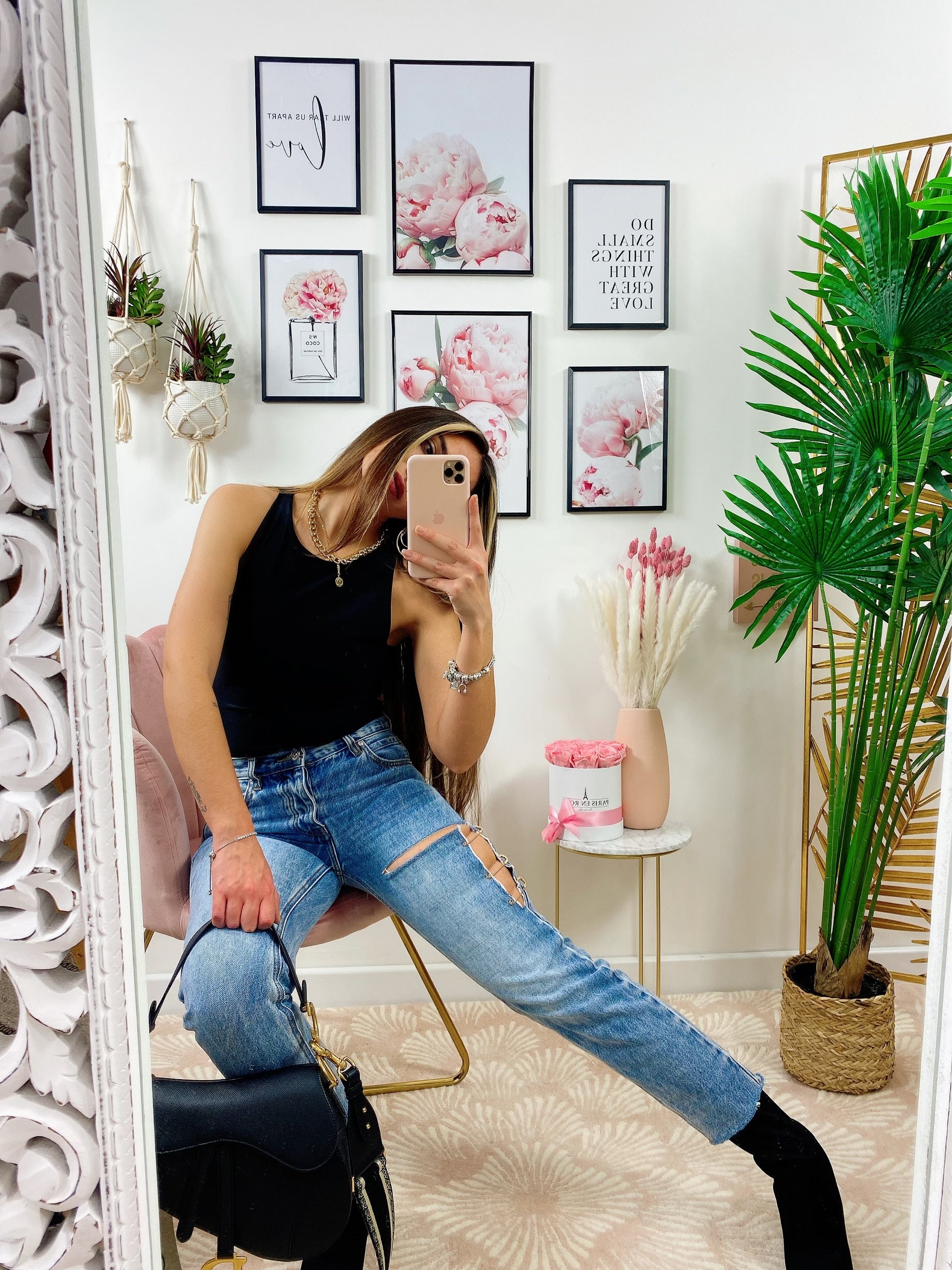 Jeans con spacco e spille - R.a. Boutique 