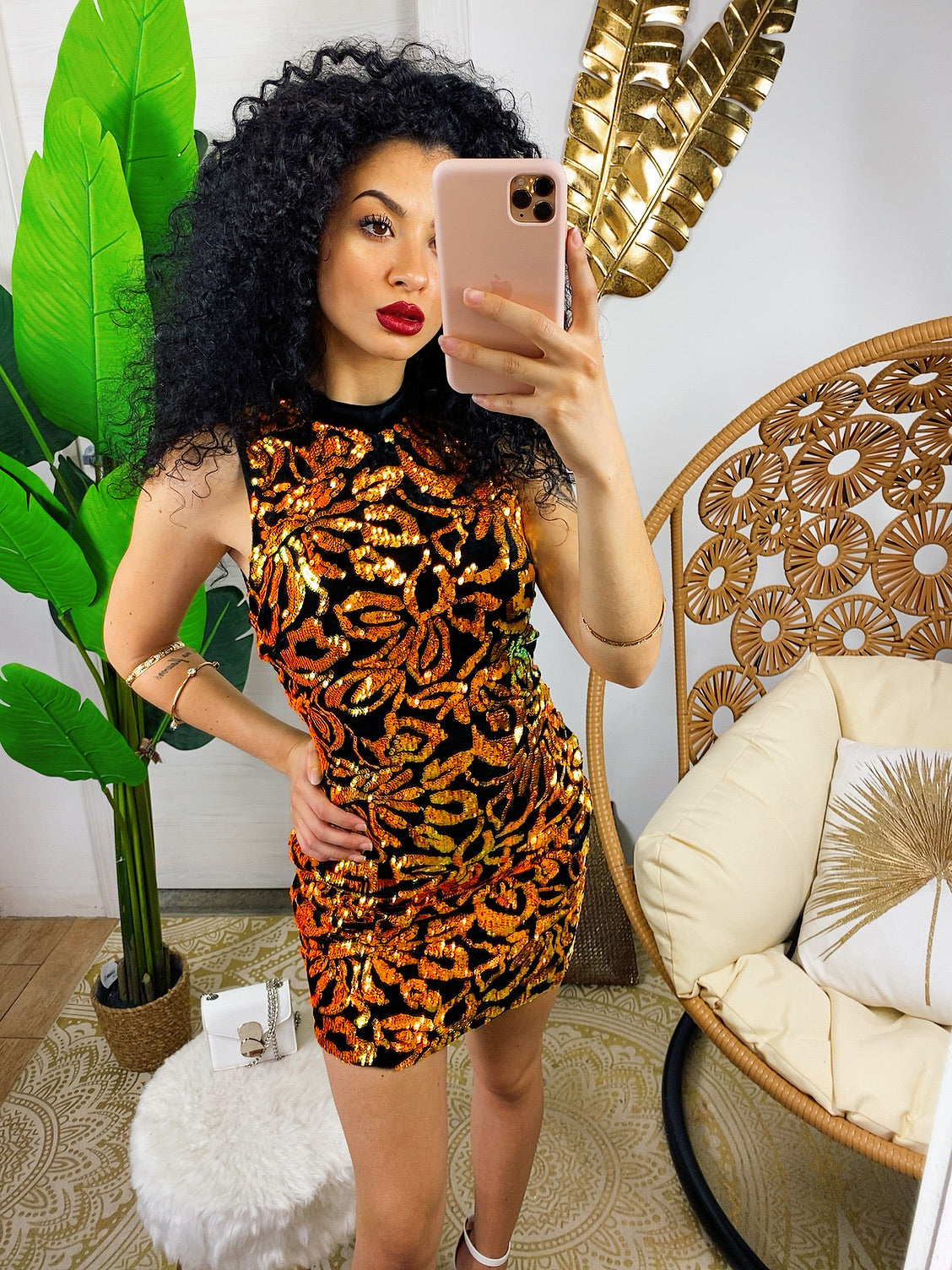 Abito in velluto con paillettes arancio - R.a. Boutique 