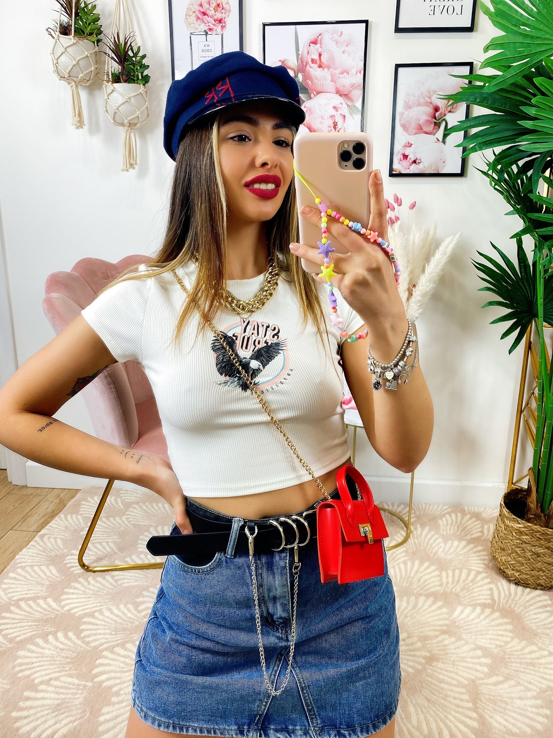 T-Shirt Crop con aquila bianca - R.a. Boutique 