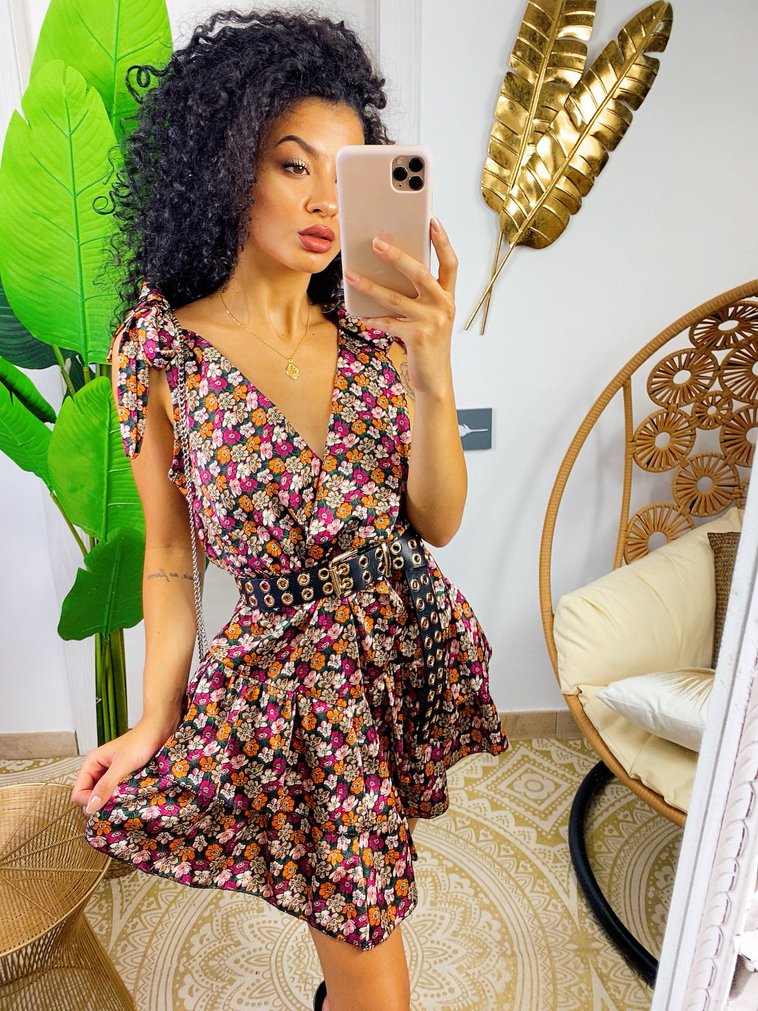 Abito corto con fiorellini fuxia - R.a. Boutique 