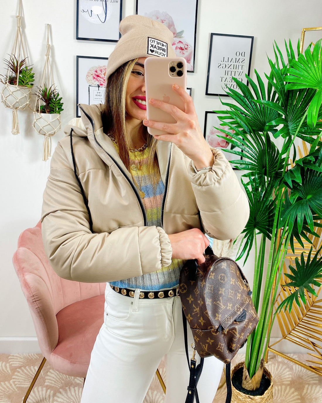 Bomber crop in ecopelle Beige - R.a. Boutique 
