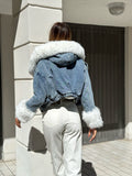 Giaccone di jeans pelo bianco - R.a. Boutique 