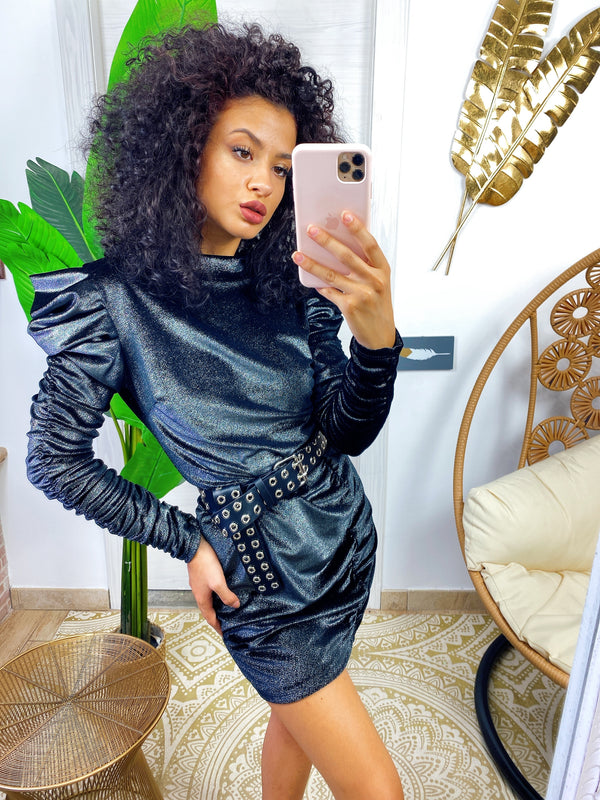 Glitter dress in gray / black velvet