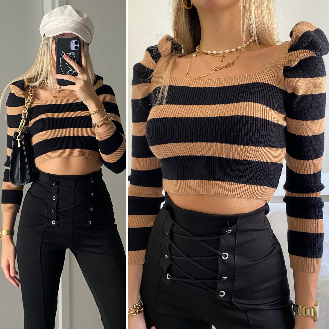 Maglioncino crop a righe nude - R.a. Boutique 