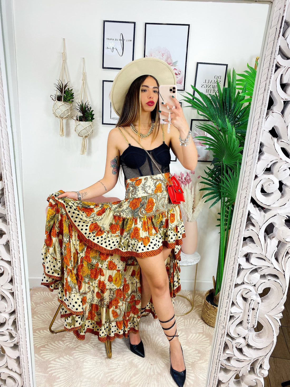 Gonna asimmetrica fiori arancio - R.a. Boutique 