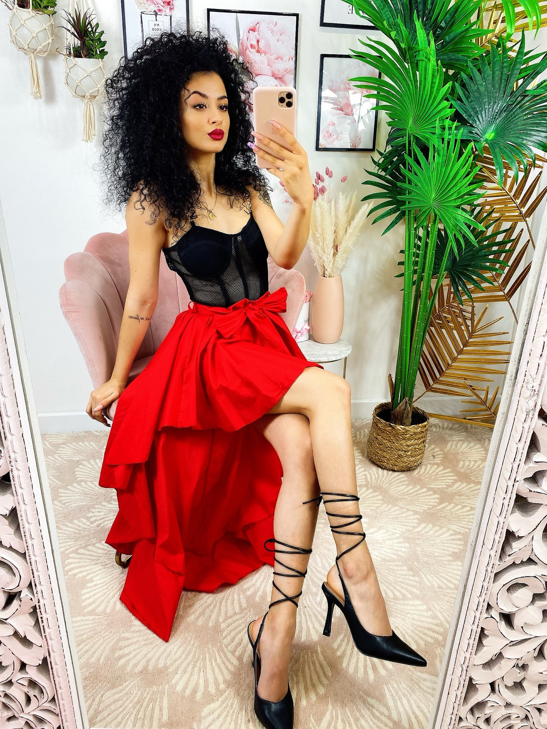 Gonna asimmetrica rossa con fiocco - R.a. Boutique 