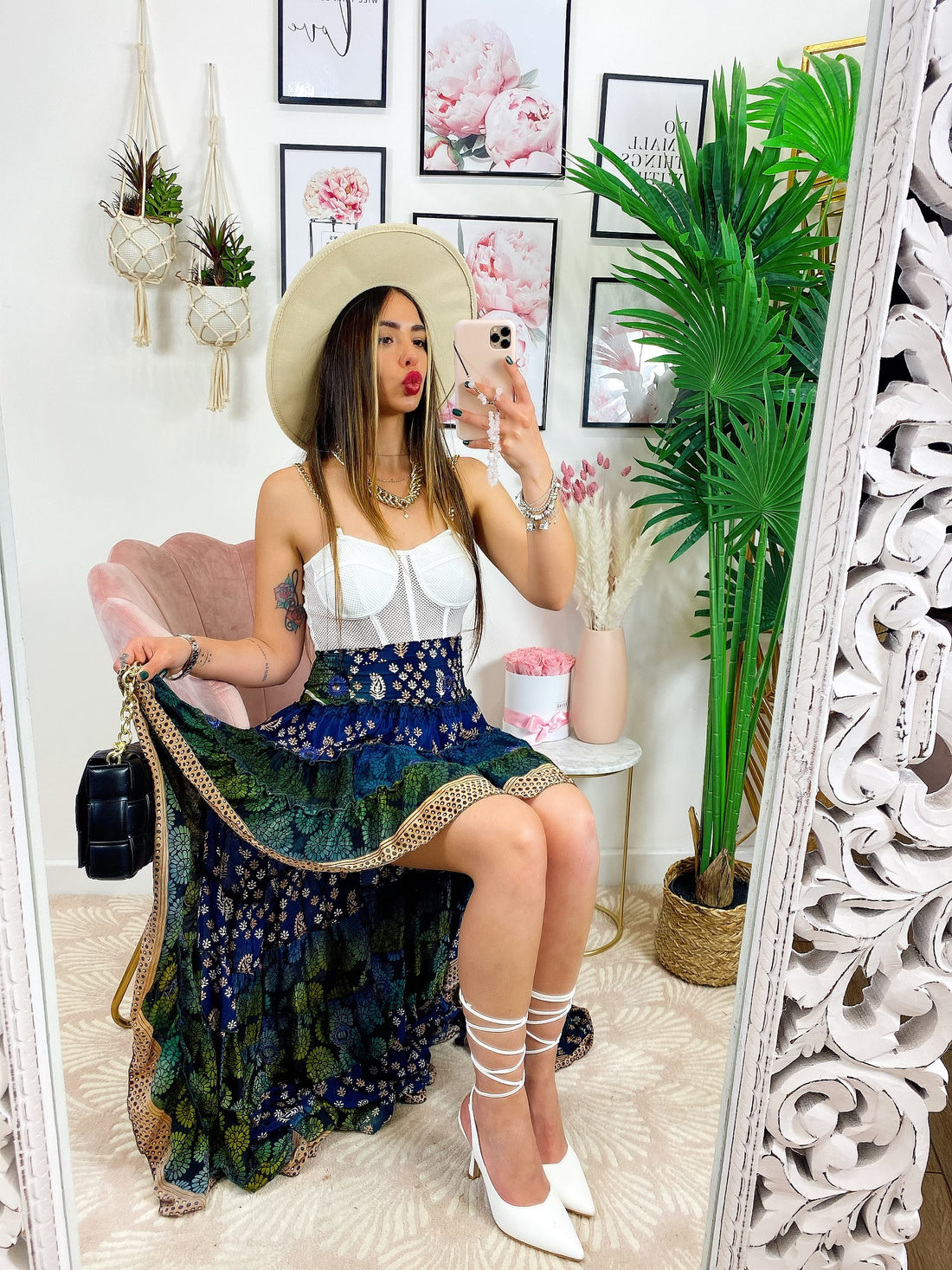 Gonna asimmetrica blu e verde - R.a. Boutique 