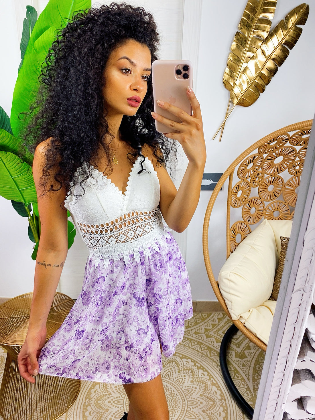 Tutina con pizzo e stampa lilla - R.a. Boutique 