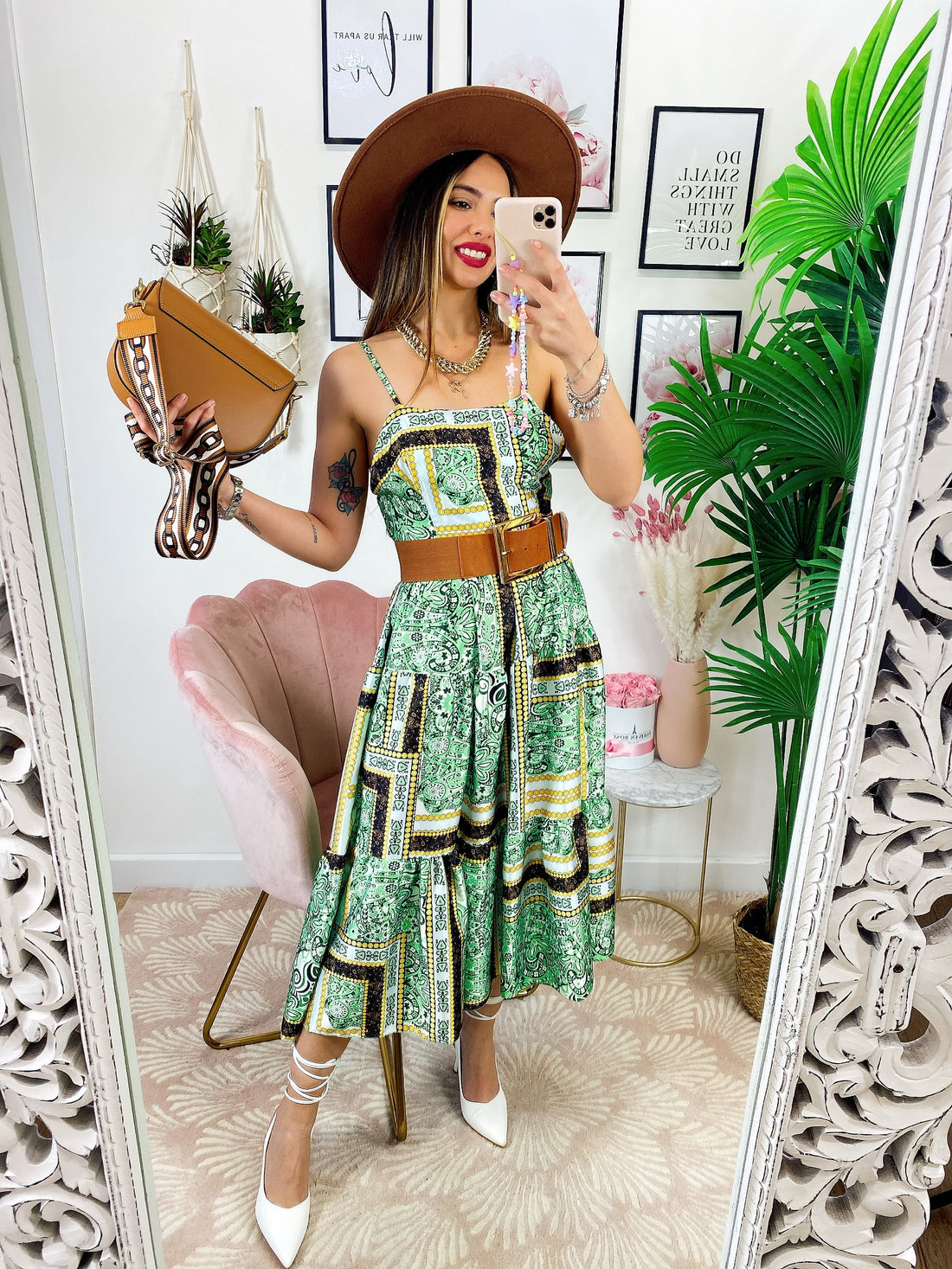 Abito stampa etnica con fiocco dettaglio verde - R.a. Boutique 