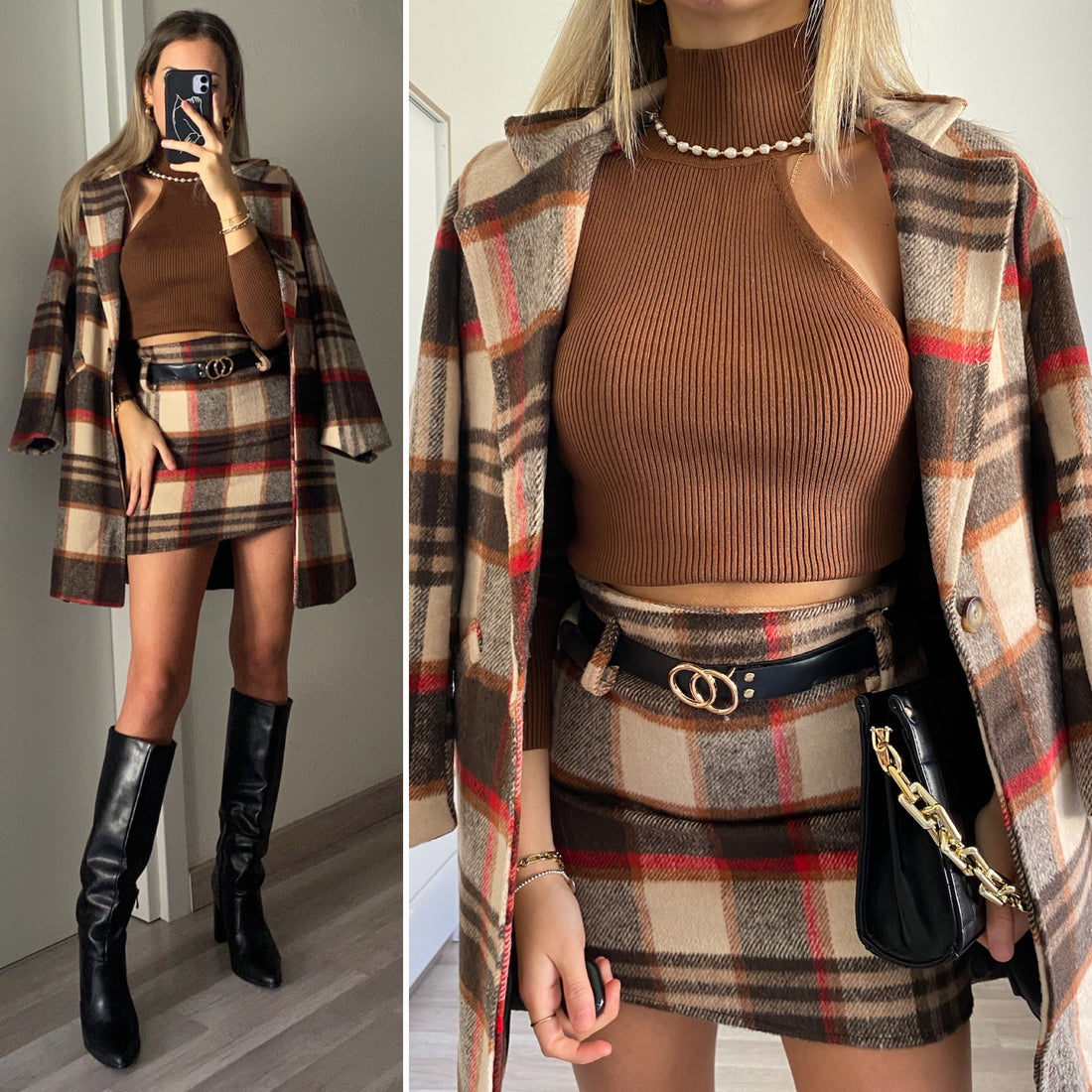 Cappotto check trama nude red - R.a. Boutique 