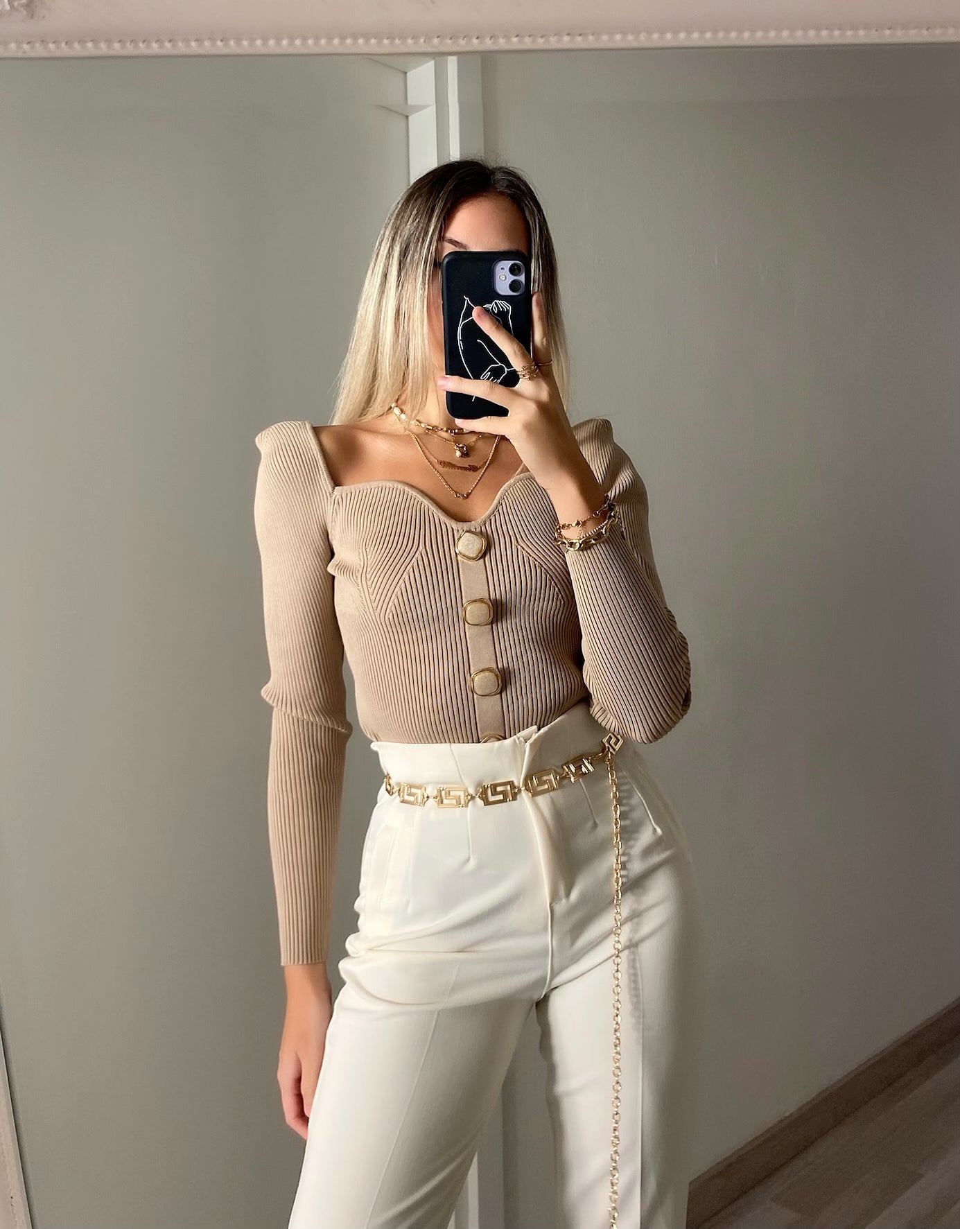 Maglioncino nude con bottoni gioiello - R.a. Boutique 