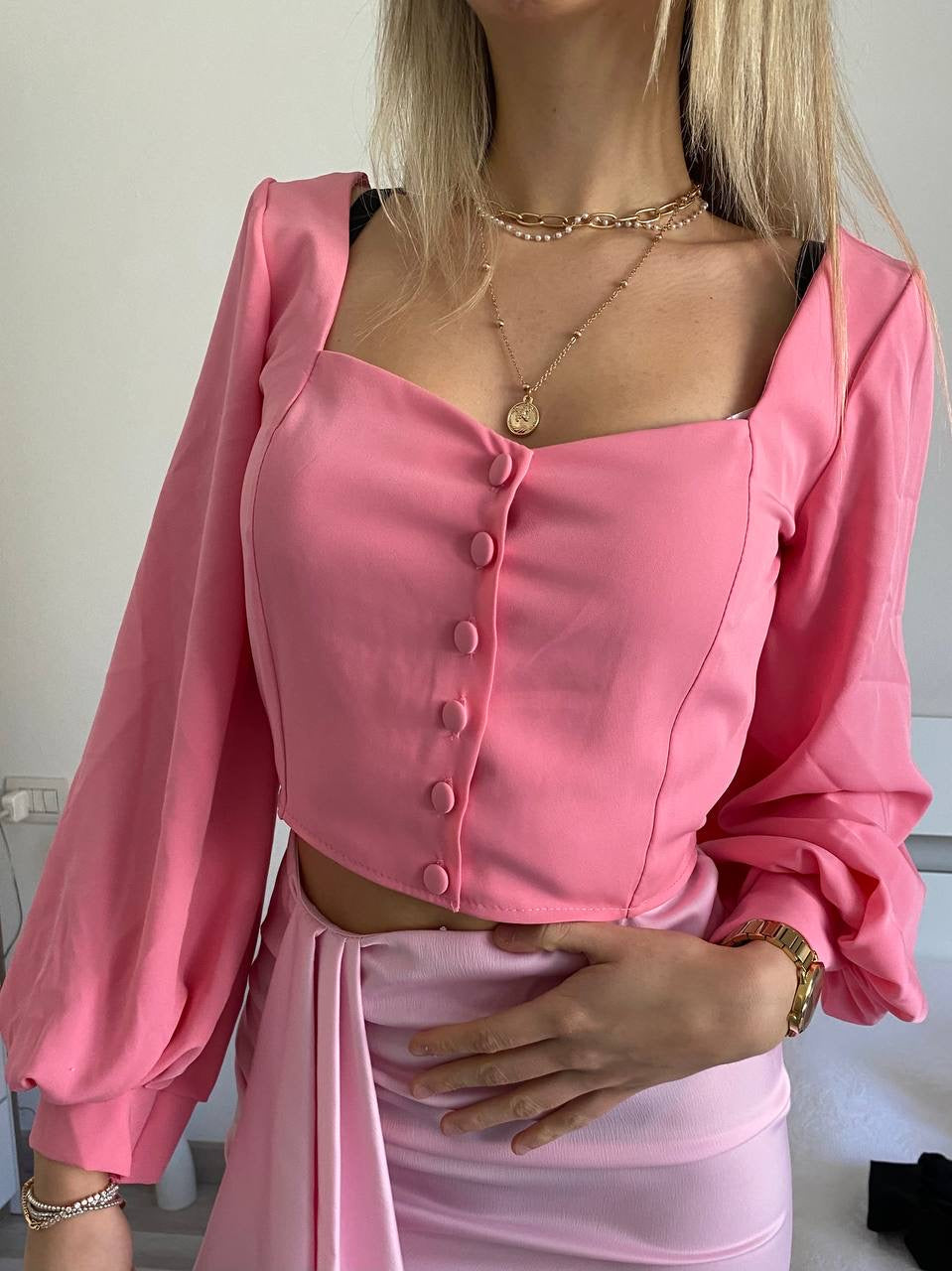 Top con bottoncini rosa - R.a. Boutique 