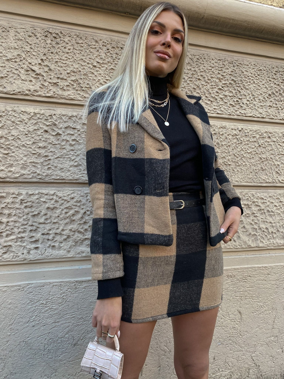 Giacca in tweed check marrone - R.a. Boutique 