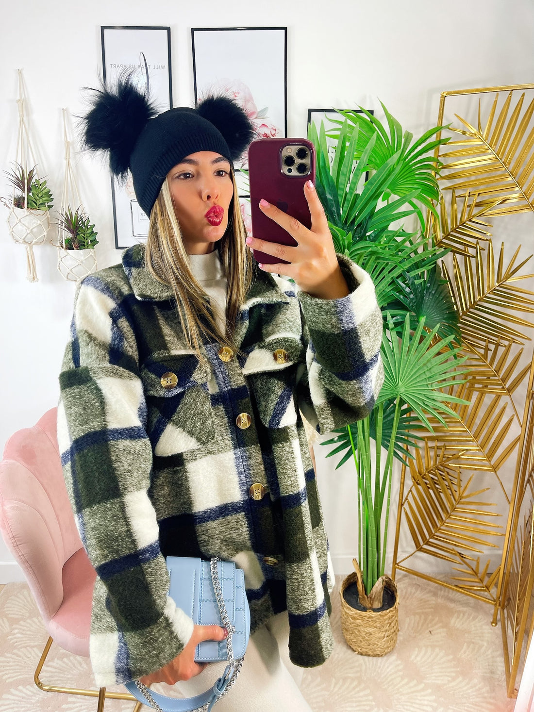 Giacca a quadri Verde militare dettaglio blu - R.a. Boutique 