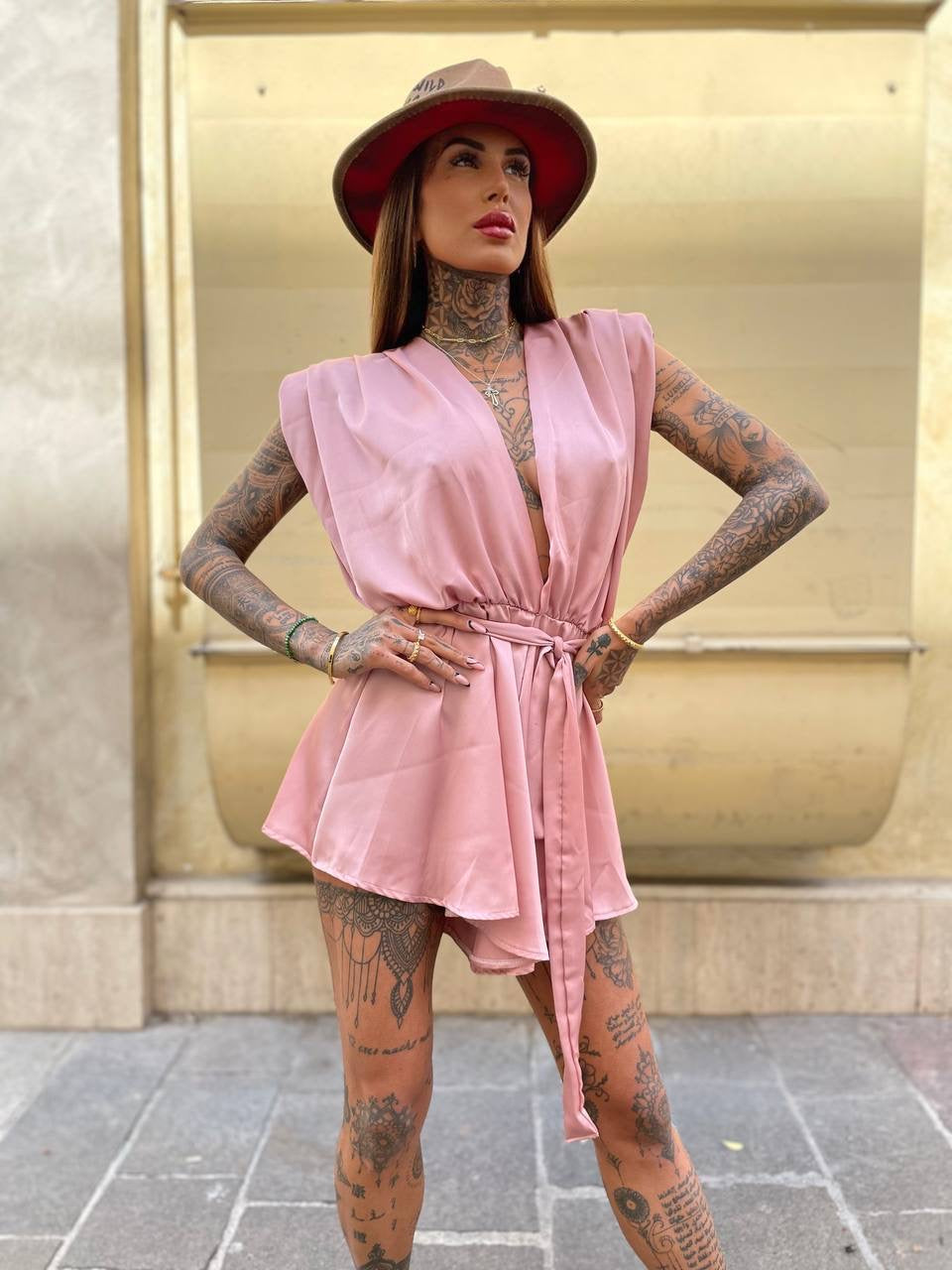 Tutina in raso rosa - R.a. Boutique 