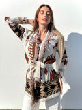 Cardigan Camel/Black con frange e cinta - R.a. Boutique 