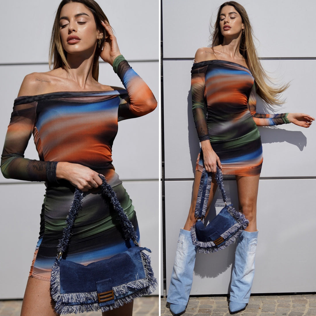 Abito multicolor con scollo base nera - R.a. Boutique 