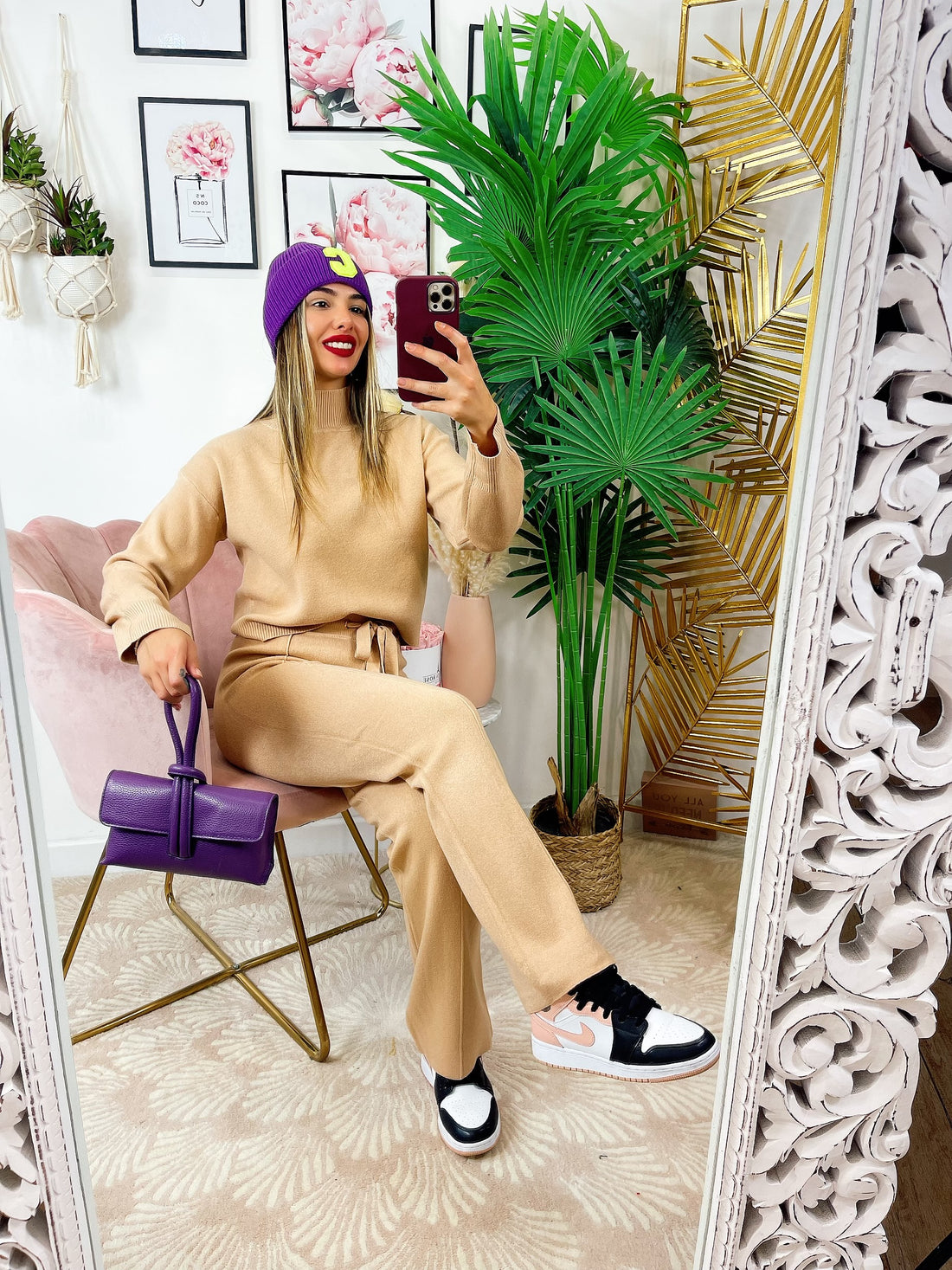 Completo maglia e pantalone largo camel - R.a. Boutique 