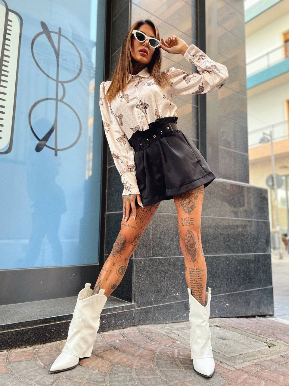 Camicia con stampa animalier beige - R.a. Boutique 