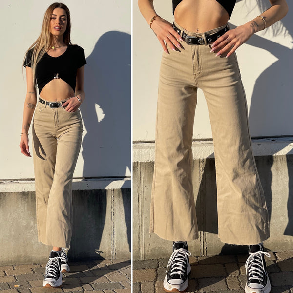 Jeans beige weites Bein