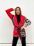 Cardigan con frange e cintura rosso - R.a. Boutique 