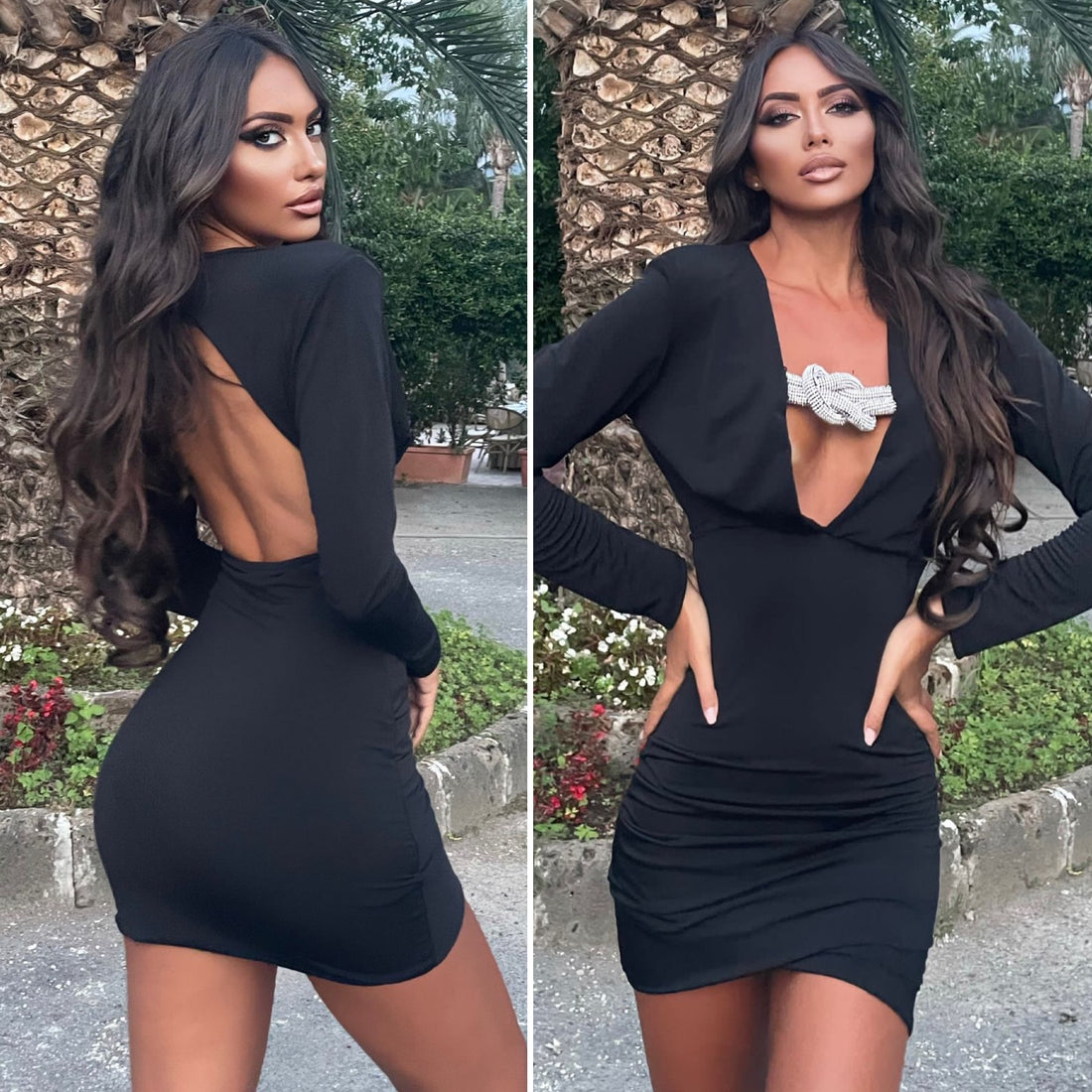 Abito nero con nodo in strass - R.a. Boutique 