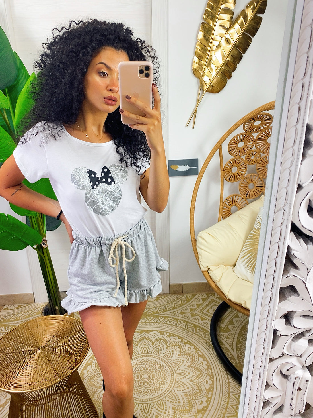 T-shirt con stampa glitter argento - R.a. Boutique 