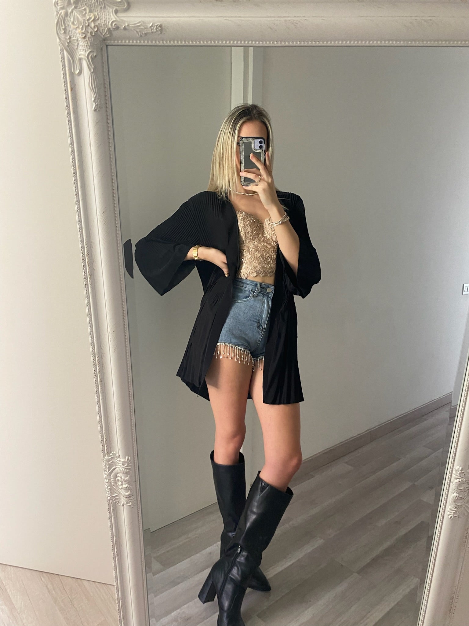 Kimono nero plissè - R.a. Boutique 