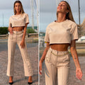 Completo maglia crop e pantalone beige - R.a. Boutique 