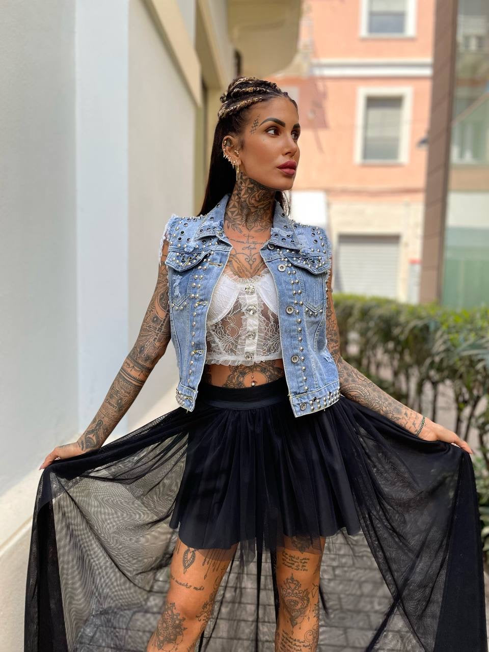 Smanicato di jeans con borchie - R.a. Boutique 