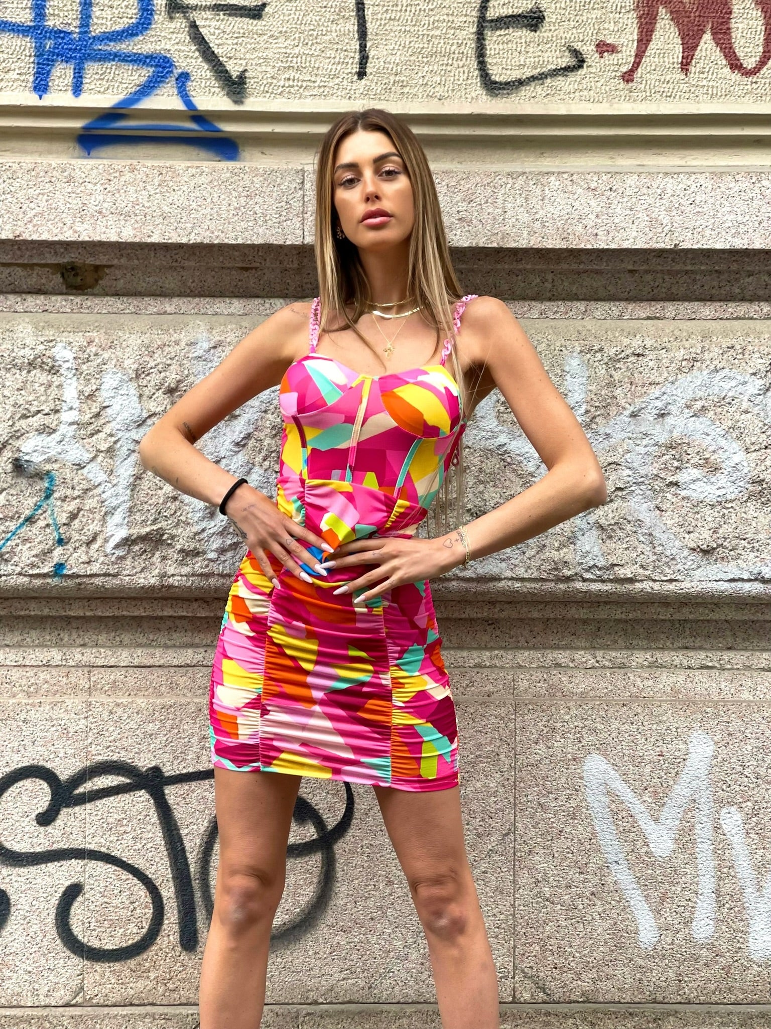 Abito geometrico spalline con catena - R.a. Boutique 