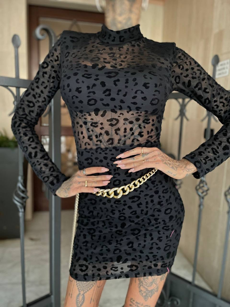 Abito nero con trasparenze maculato - R.a. Boutique 