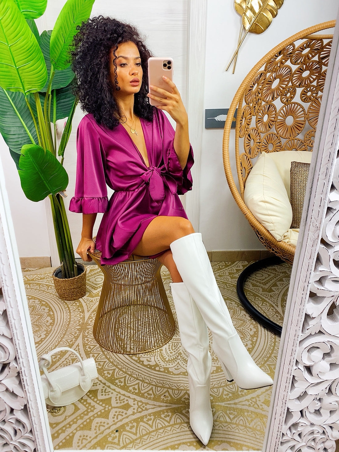 Abito in raso manica larga peonia - R.a. Boutique 