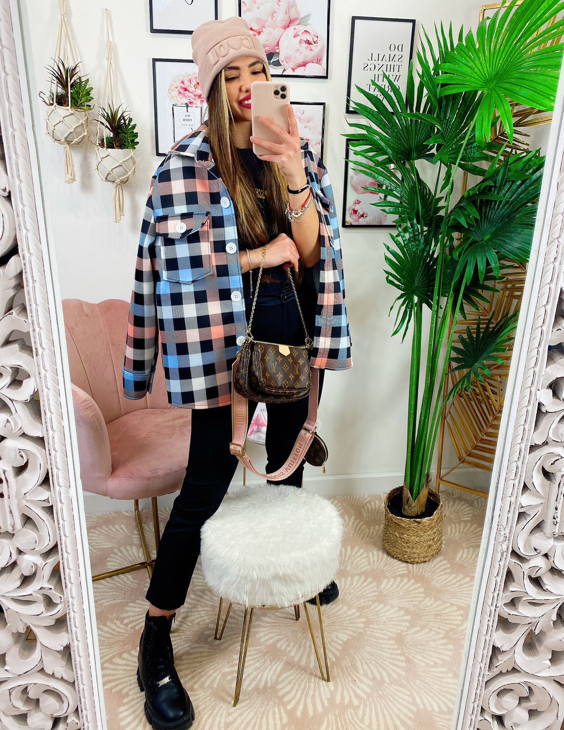 Giacca a quadri con dettagli azzurro - R.a. Boutique 