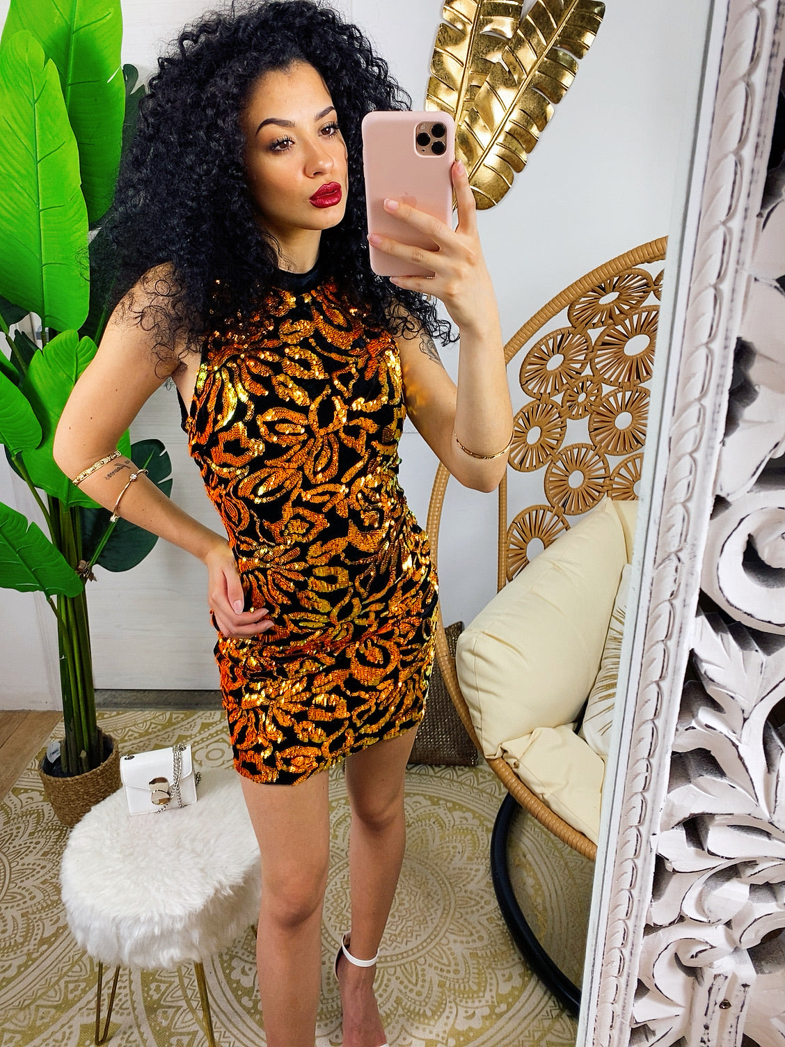 Abito in velluto con paillettes arancio - R.a. Boutique 