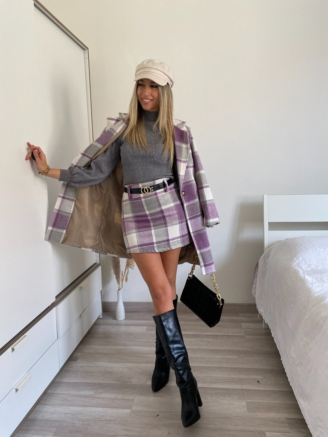 Cappotto check trama lilla - R.a. Boutique 