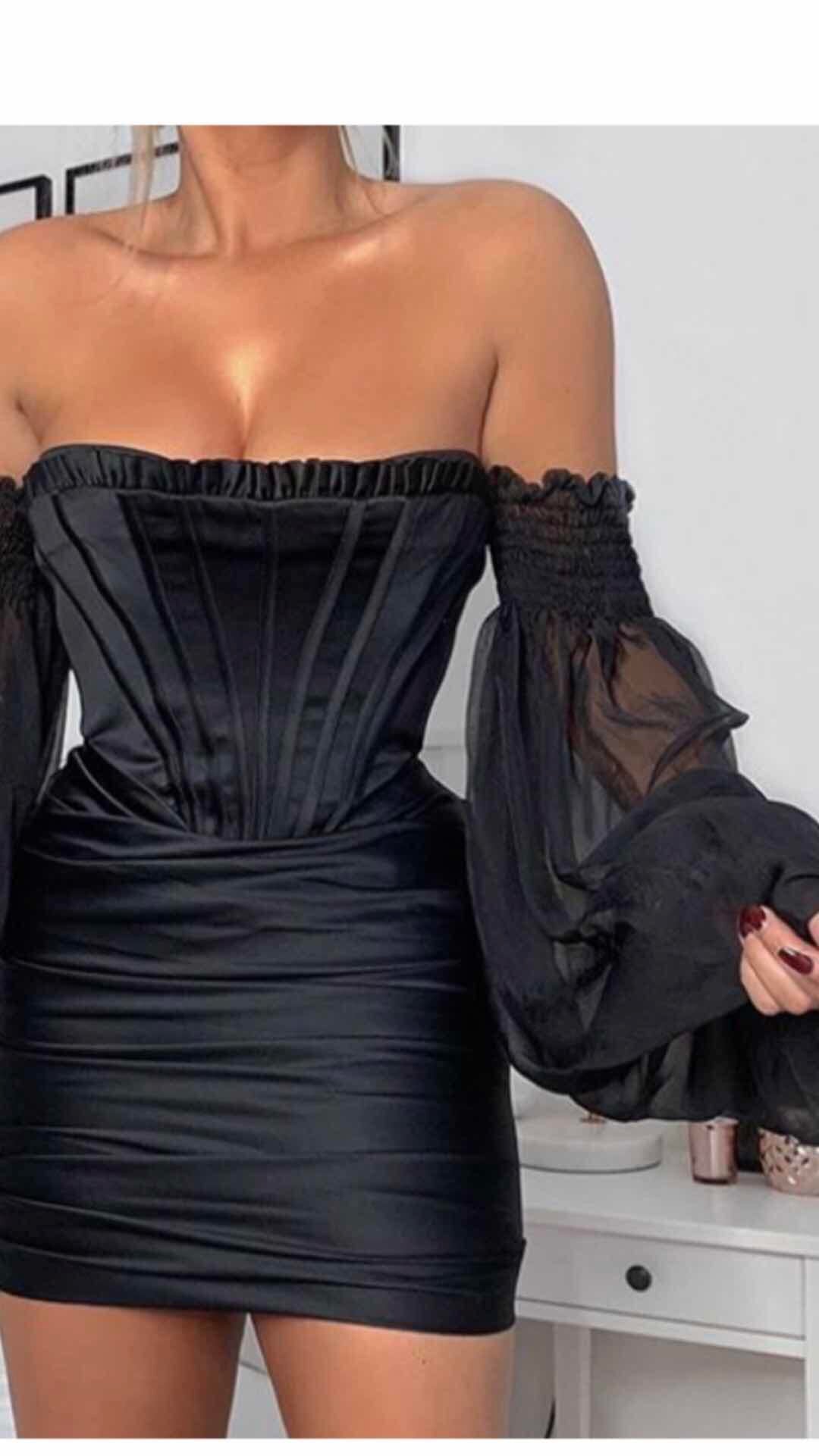 Tubino aderente nero manica velata - R.a. Boutique 