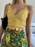 Top in pizzo giallo con pizzo - R.a. Boutique 