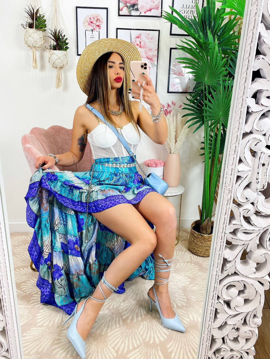 Gonna asimmetrica azzurra e viola - R.a. Boutique 