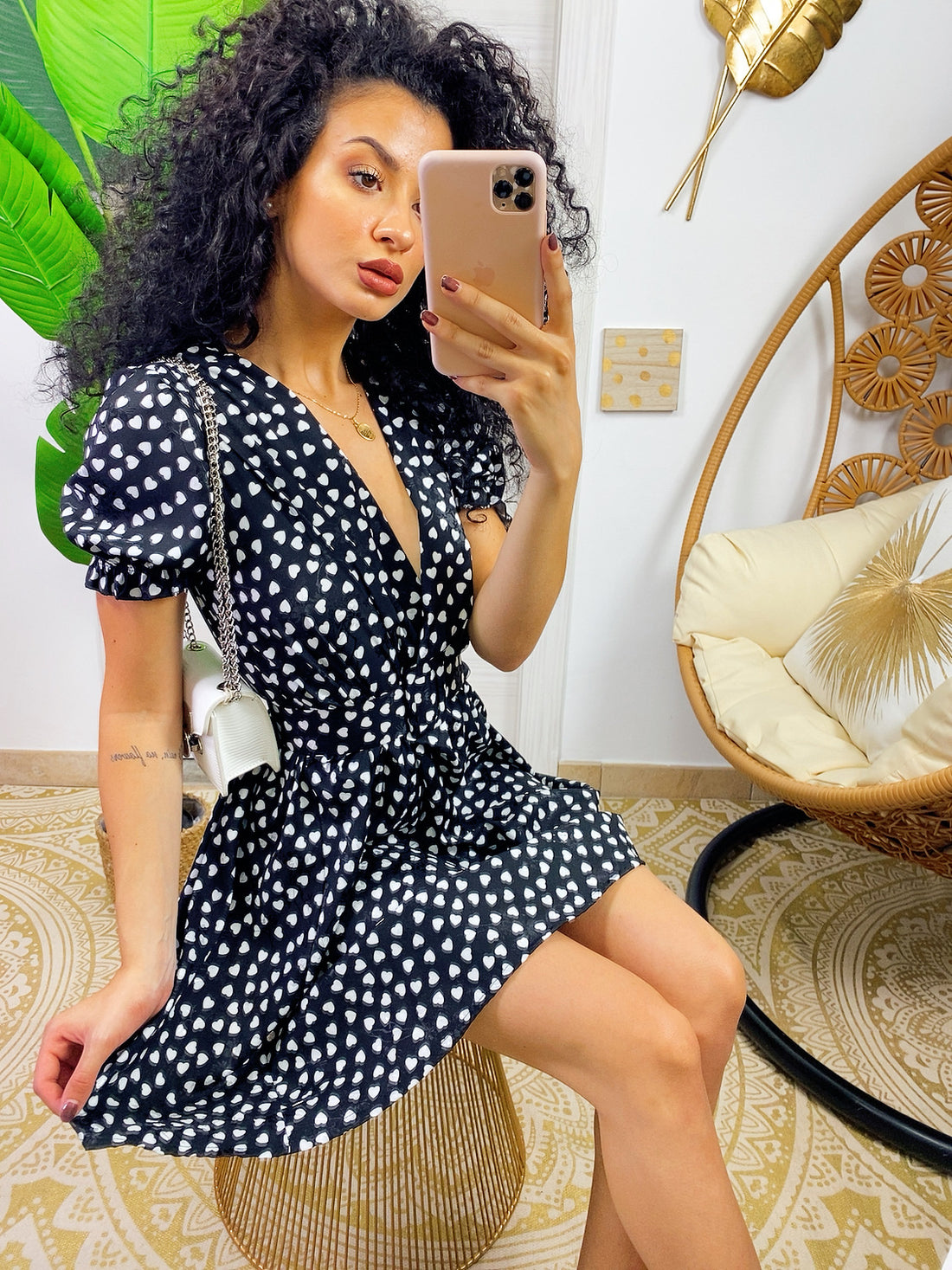 Abito a cuori nero con cintura - R.a. Boutique 