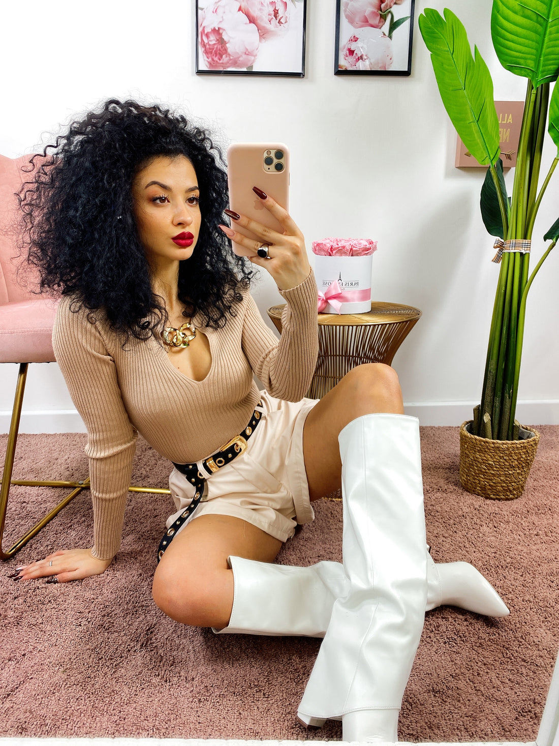 Maglia a costine con catena oro - R.a. Boutique 