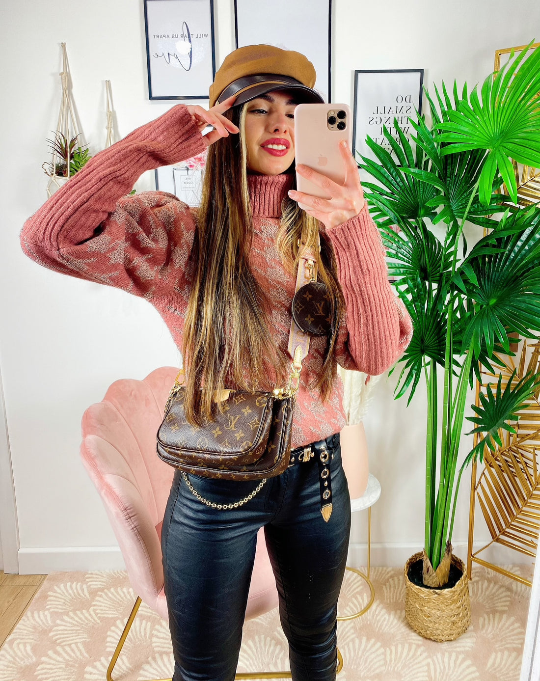 Maglione collo alto rosa e oro - R.a. Boutique 