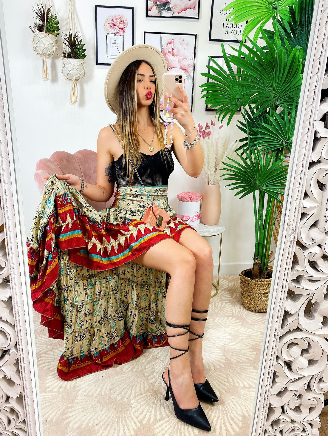 Gonna asimmetrica neutral dettaglio rosso - R.a. Boutique 