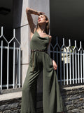 Tuta verde militare a palazzo spalline in catena - R.a. Boutique 