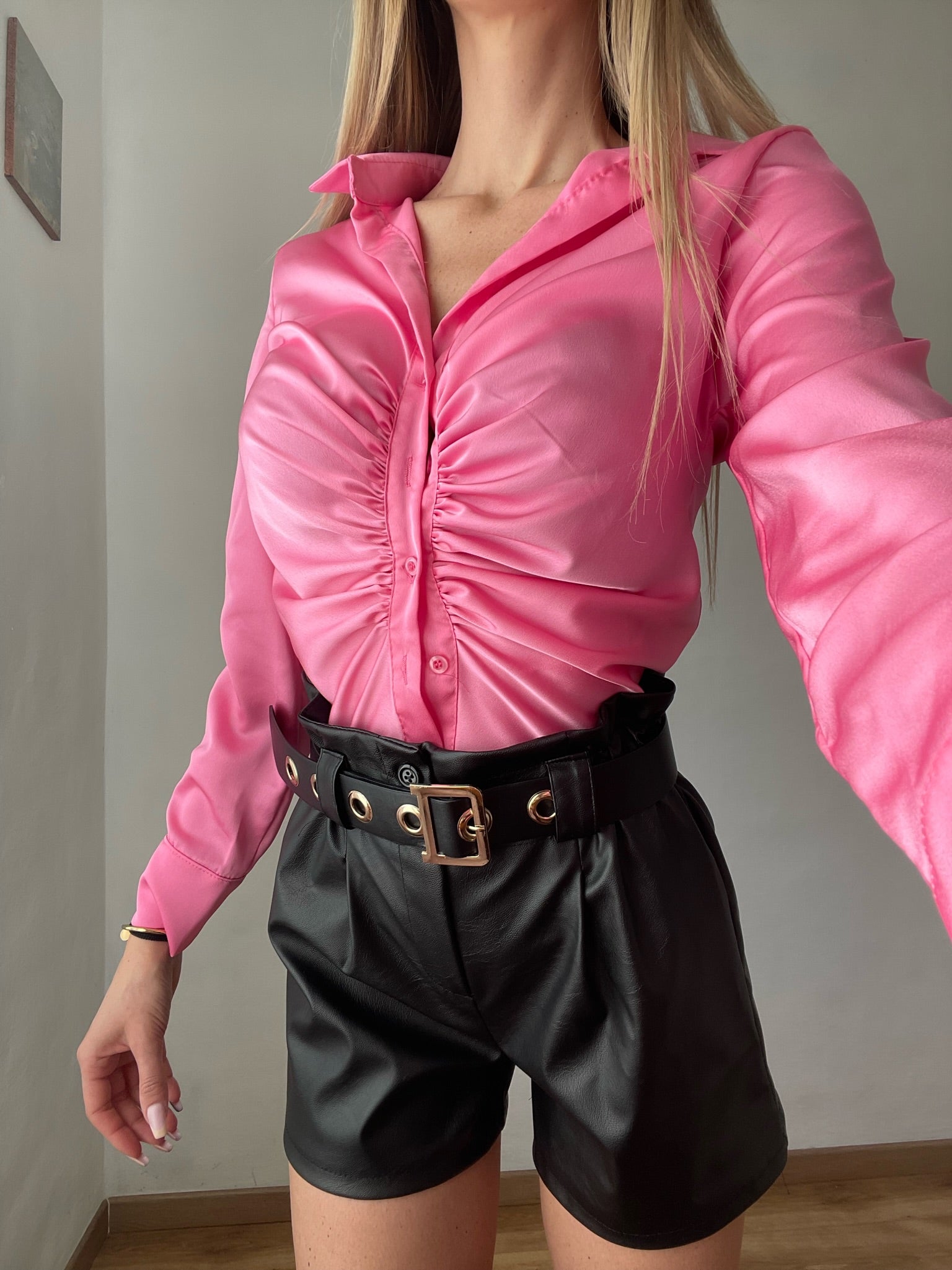 Camicia rosa barbie con arricciatura - R.a. Boutique 