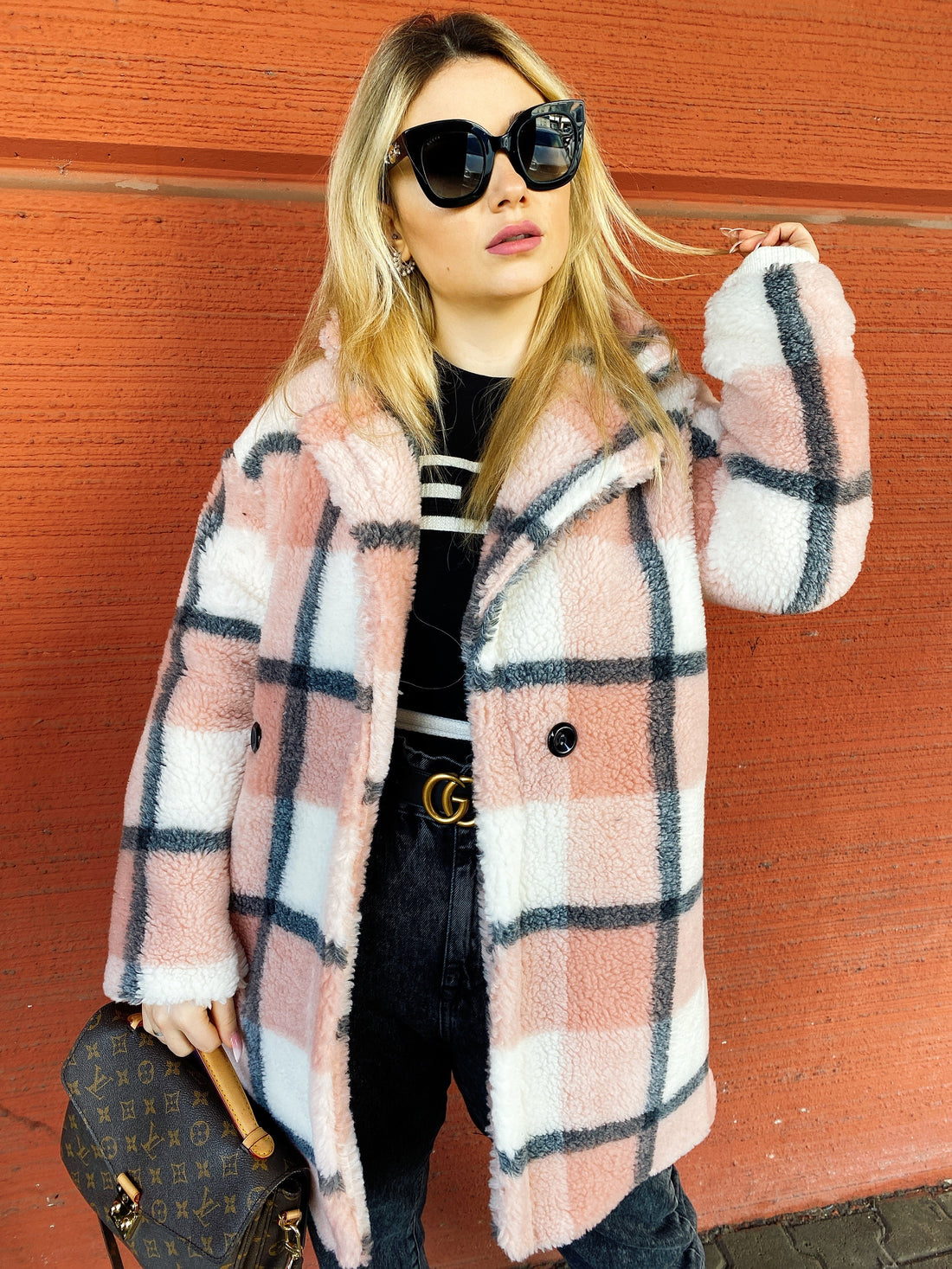 Cappotto Teddy rosa a quadri - R.a. Boutique 