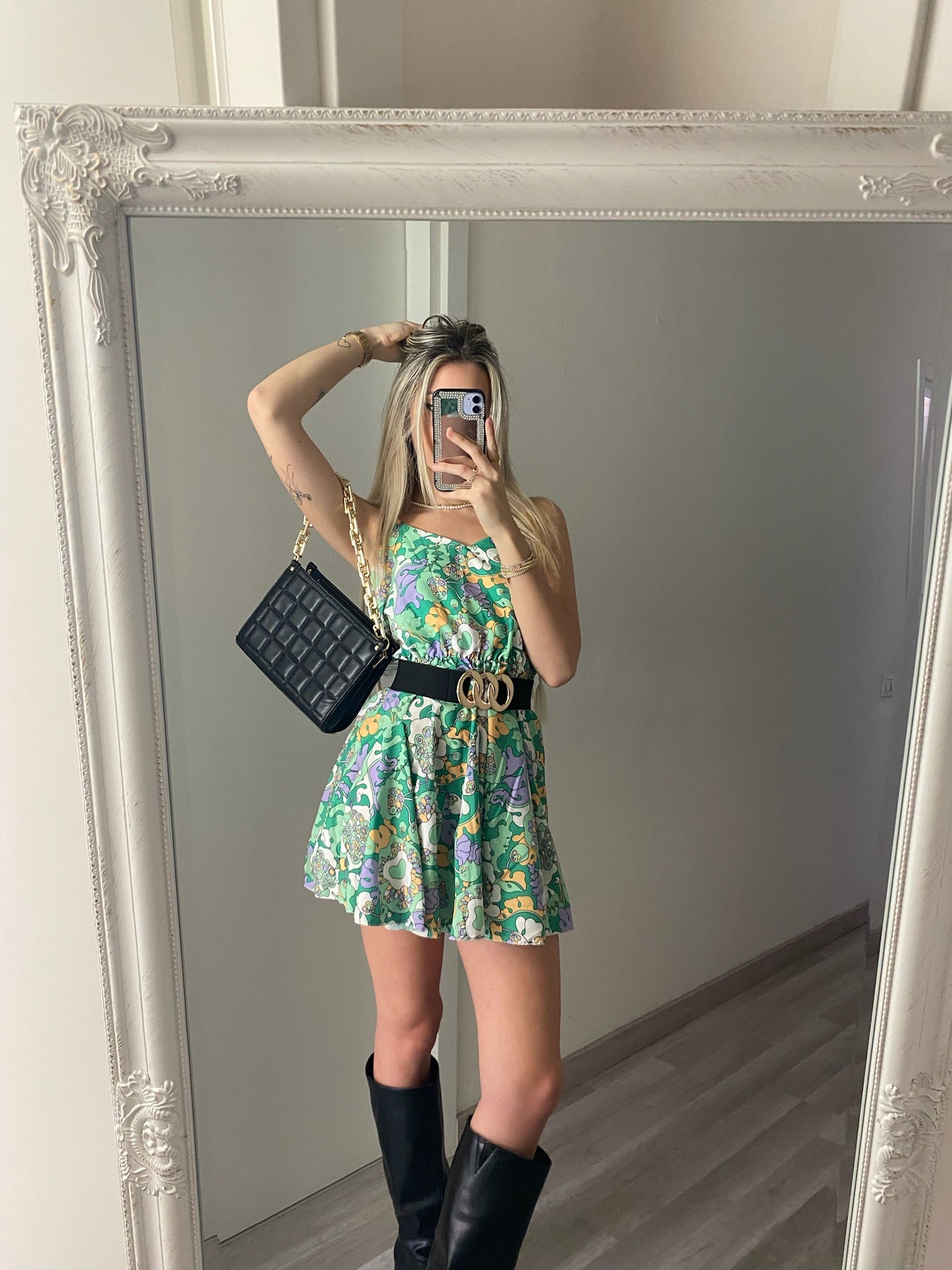 Abito verde e lilla spalline in corda - R.a. Boutique 