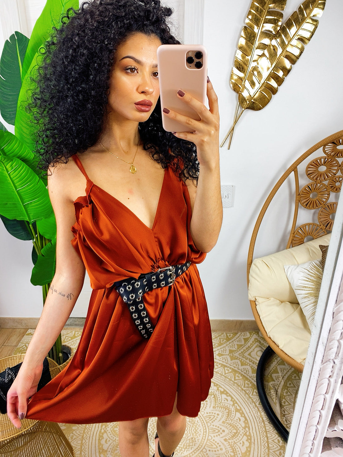 Abito in raso rame con rouches - R.a. Boutique 